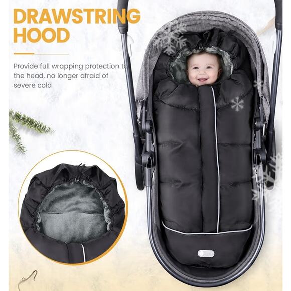 IvyWind Universal Stroller Footmuff Winter Waterproof Bunting Bag Black New - Picture 2 of 7